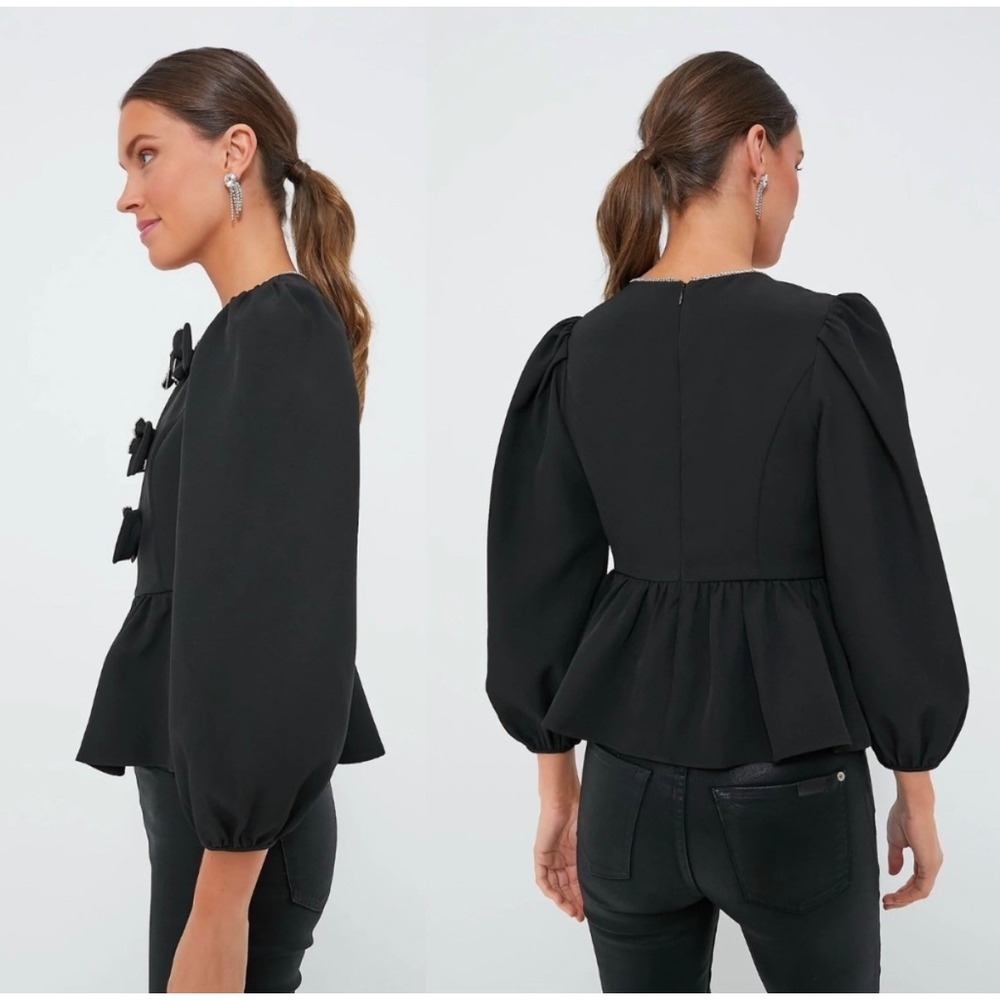Tuckernuck Hyacinth House Blair Black Rhinestone Bow Long‎ Sleeve Blouse Small - Picture 2 of 11